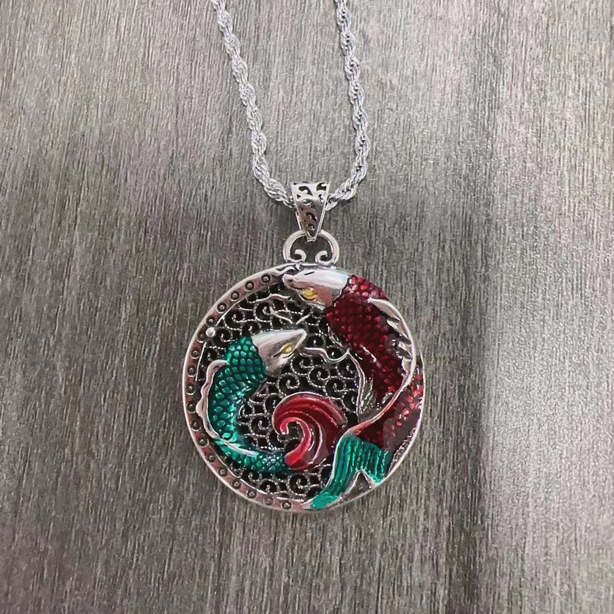 Buddha Stones Tibetan Copper Koi Fish Healing Necklace Necklaces & Pendants BS Necklace-With Twist Chain(Necklace length: 60cm)