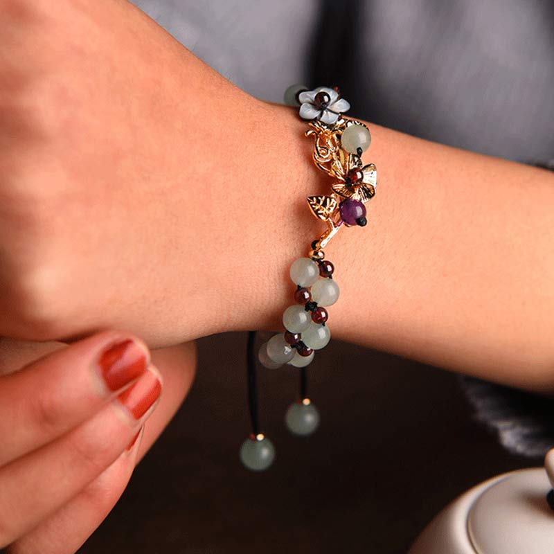 Buddha Stones Green Aventurine Garnet Bead Flower Petal Luck Bracelet Bracelet BS 2