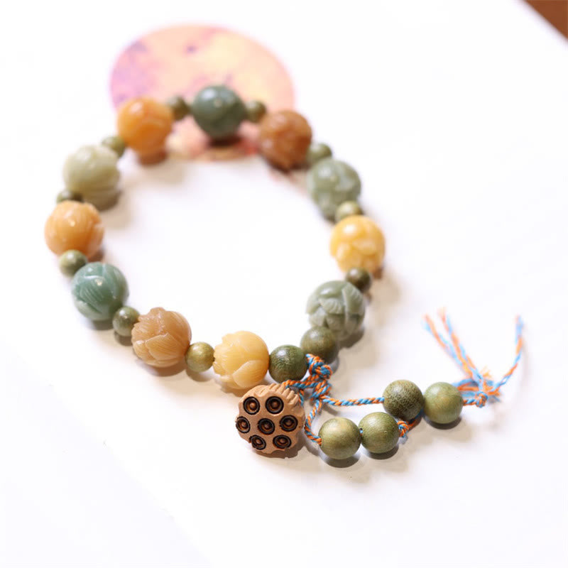 Buddha Stones Bodhi Seed Lotus Green Sandalwood Wisdom Harmony Bracelet Bracelet BS Bodhi Seed(Auspiciousness♥Luck)