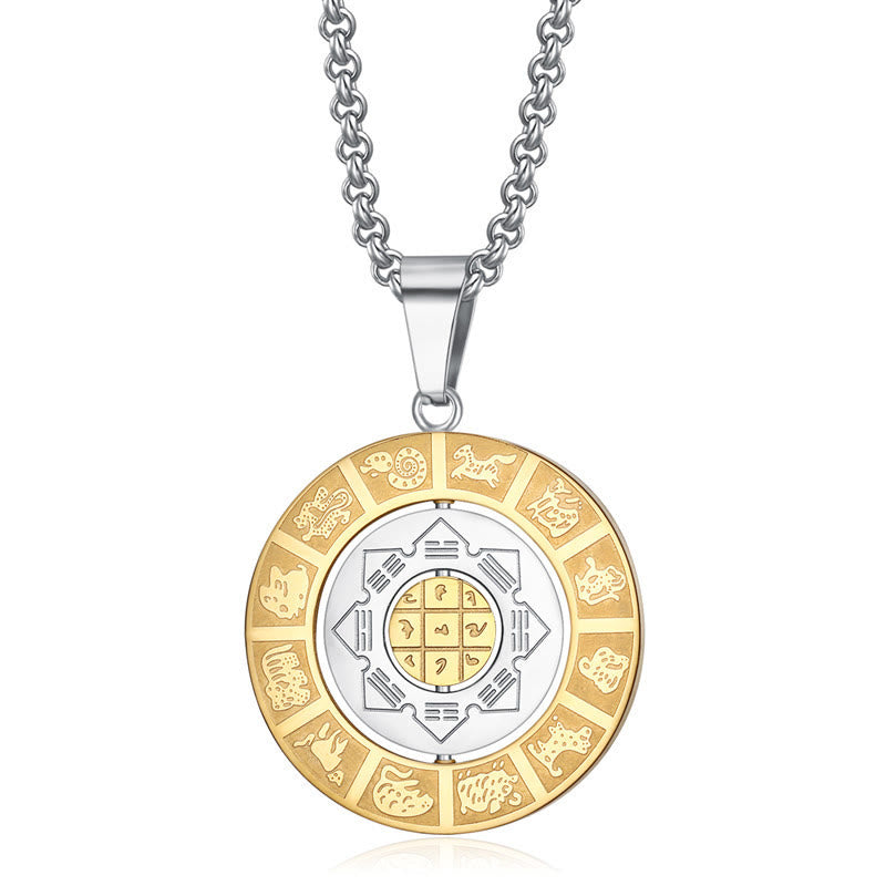 Buddha Stones Chinese Zodiac Nine Palaces Eight Diagrams Bagua Amulet Harmony Necklace Rotatable Pendant Necklaces & Pendants BS Chinese Zodiac
