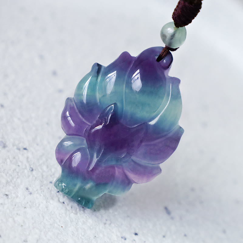 Buddha Stones Natural Fluorite Gold Sheen Obsidian Fox Pendant Protection Necklace Necklaces & Pendants BS 1