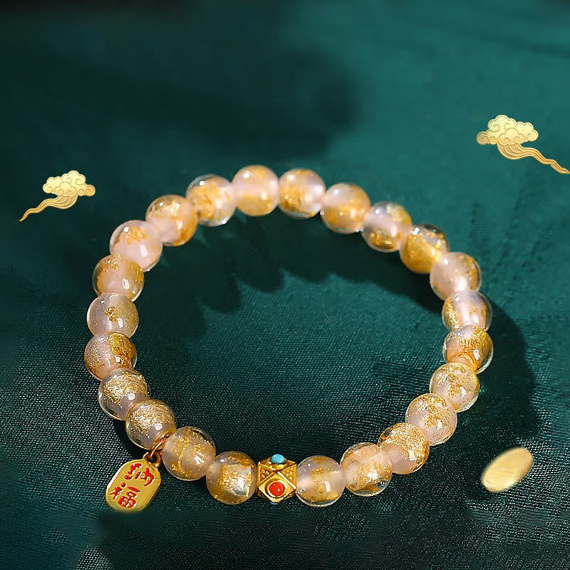 Buddha Stones Tibetan Incense Ash Liuli Glass Bead Lucky Fortune Fu Character Charm Bracelet Bracelet BS main