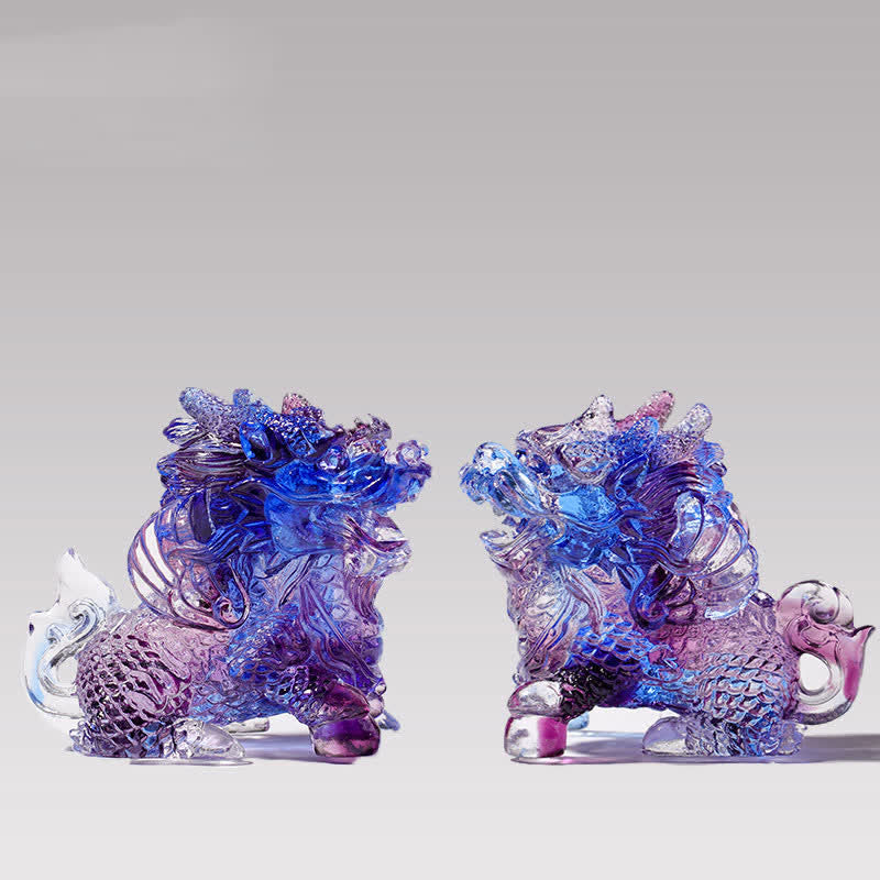 Buddha Stones Feng Shui Kirin Handmade Liuli Crystal Art Piece Home Office Decoration Decorations BS Purple A Pair