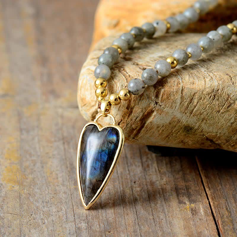 Buddha Stones Labradorite Support Healing Beaded Necklace Pendant Necklaces & Pendants BS 1