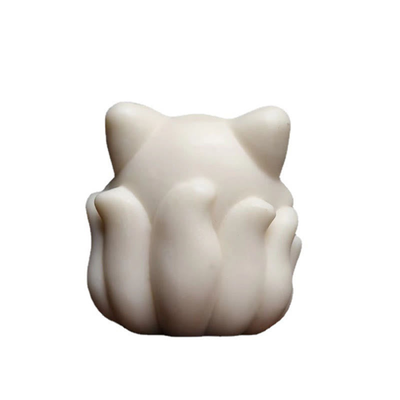 Buddha Stones Mini Nine-Tailed Fox Ivory Fruit Sandalwood Green Sandalwood Blessing Decoration Decorations BS 9