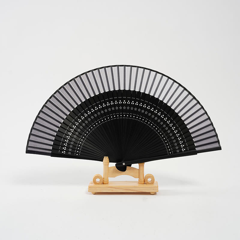 Buddha Stones Gradient Color Hollow Engraved Handheld Bamboo Folding Fan Folding Fan BS Gradient Gray 20cm