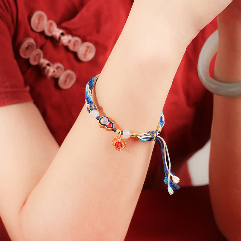 Buddha Stones 925 Sterling Silver Handmade Gourd Blessing String Reincarnation Knot Bracelet Bracelet BS 2