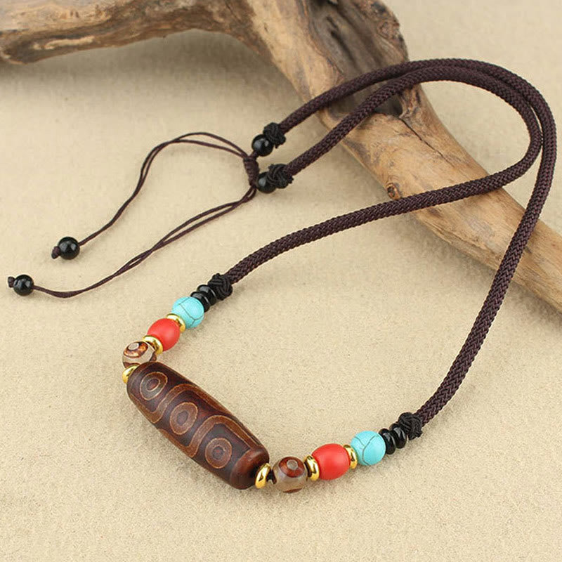 Buddha Stones Tibetan Nine-Eye Dzi Bead Three-eyed Dzi Bead Protection String Necklaces Pendant Necklaces & Pendants BS Nine-Eye Dzi Bead