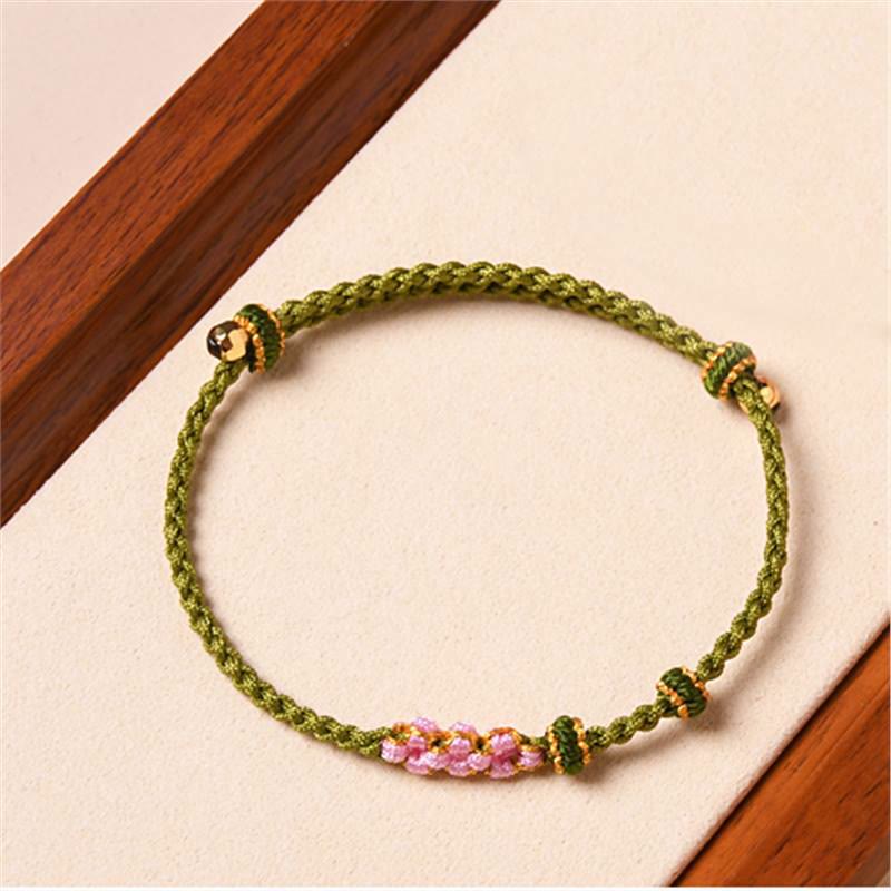Buddha Stones Handmade Peach Blossom Protection Braided Rope Bracelet Bracelet BS Dark Green(Wrist Circumference 14-16cm)