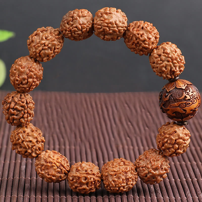 Buddha Stones Tibet Rudraksha Bodhi Seed PiXiu Copper Coin Wealth Luck Bracelet Bracelet BS 4