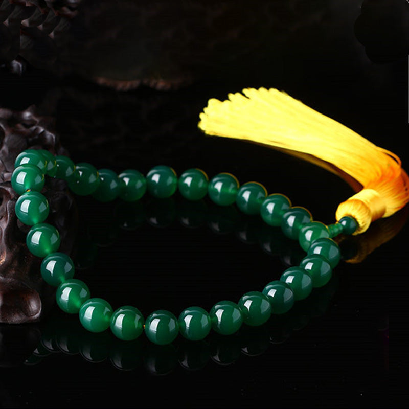 Buddha Stones Natural Green Agate Wrist Mala Power Tassels Pocket Mala Car Decoration Wrist Mala&Decorations BS 1