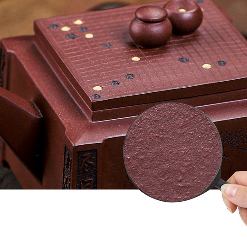 Buddha Stones Yixing All Handmade Gomoku Playing Chess Purple Clay Kung Fu Square Teapot 280ml Teapot BS 28