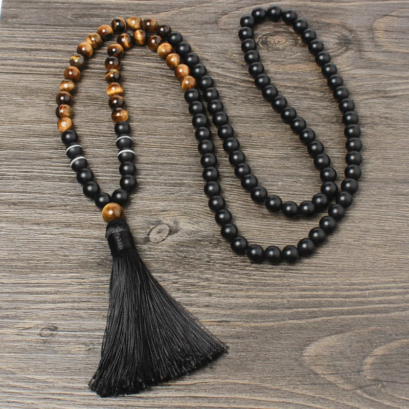Buddha Stones Black Onyx Tiger Eye Fortune Bracelet Tassel Necklace Pendant Bracelet Necklaces & Pendants BS Black Onyx&Tiger Eye