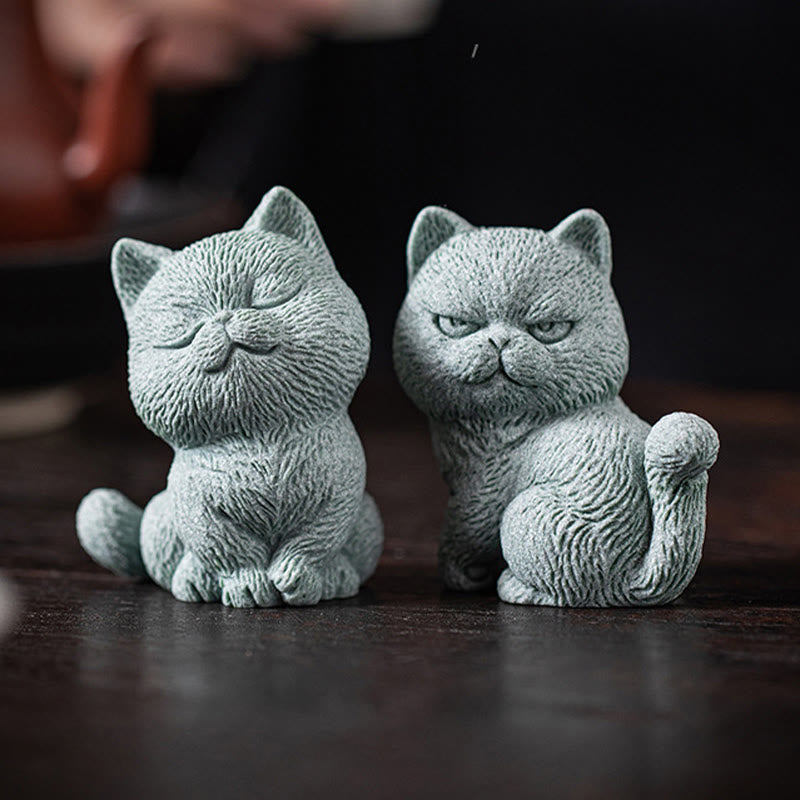 Buddha Stones Small Cat Home Tea Pet Figurine Desk Decoration Decorations BS 18