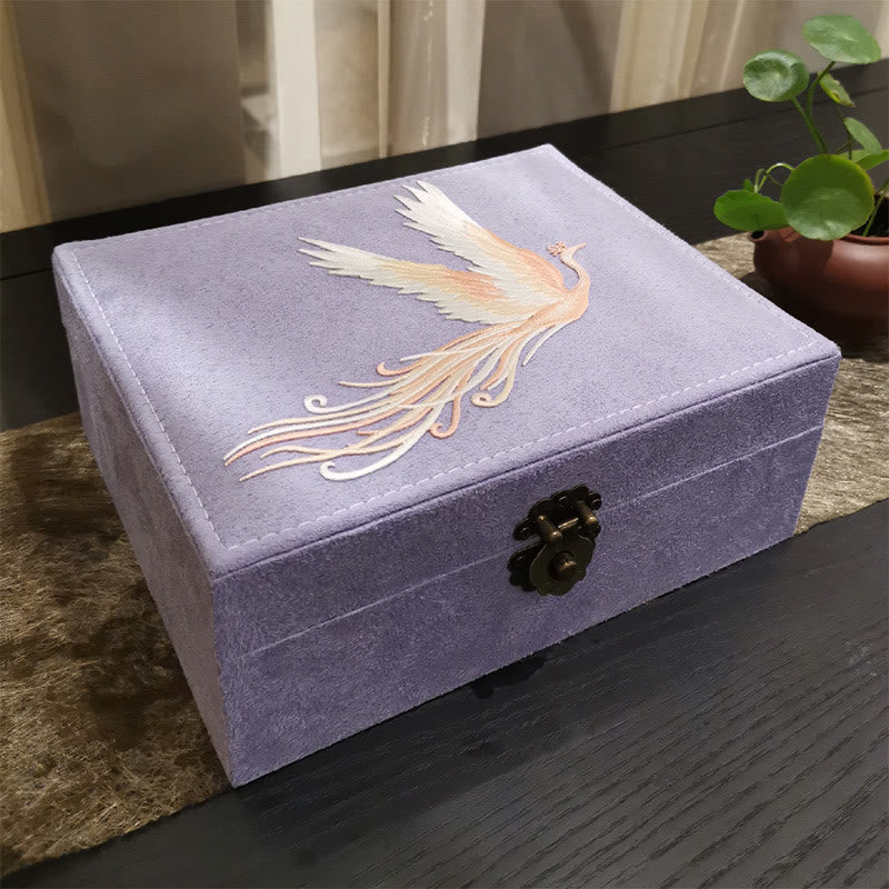 Buddha Stones Purple Phoenix Jewelry Box Organizer Two-Layer Jewelry Storage Box Flannel Box Jewelry Box BS 8