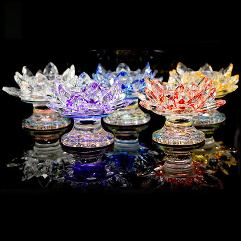 Buddha Stones Lotus Flower Crystal Candle Holder Home Office Offering Decoration Candle Holder BS 1