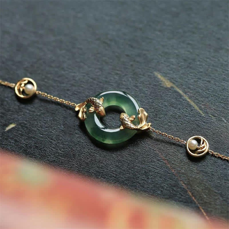 Buddha Stones Cyan Jade Koi Fish Healing Harmony Bracelet Bracelet BS 1
