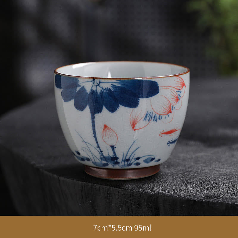 Buddha Stones Lotus Flower Leaf Bamboo Ceramic Teacup Kung Fu Tea Cups Cup BS Lotus 7cm*5.5cm*95ml
