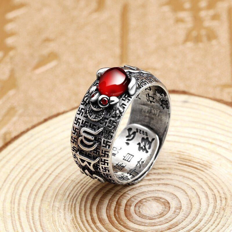 Buddha Stones Genstone PiXiu Feng Shui Frog Vajra Dorje Heart Sutra Wealth Adjustable Ring Ring BS Feng Shui Frog 9mm