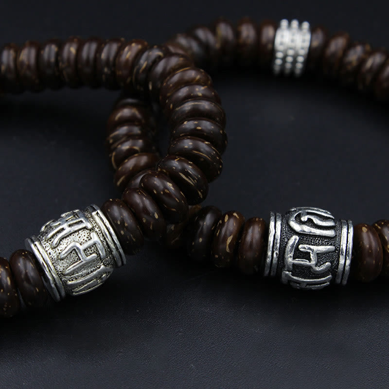 Buddha Stones Natural Tibetan Coconut Shell Om Mani Padme Hum Positive Bracelet Bracelet BS 25