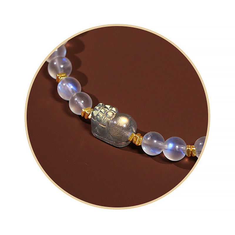 Buddha Stones 925 Sterling Silver Plated Gold Natural Moonstone PiXiu Healing Bracelet Bracelet BS 10