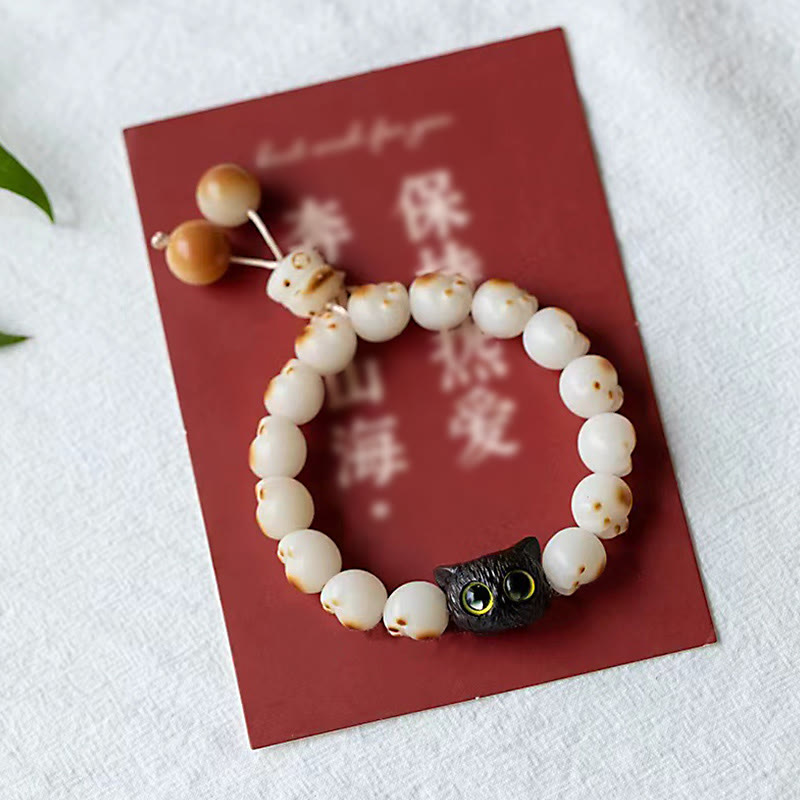 Buddha Stones Natural Bodhi Seed Red Sandalwood Lovely Paw Lucky Cat Peace Bracelet Bracelet BS 10