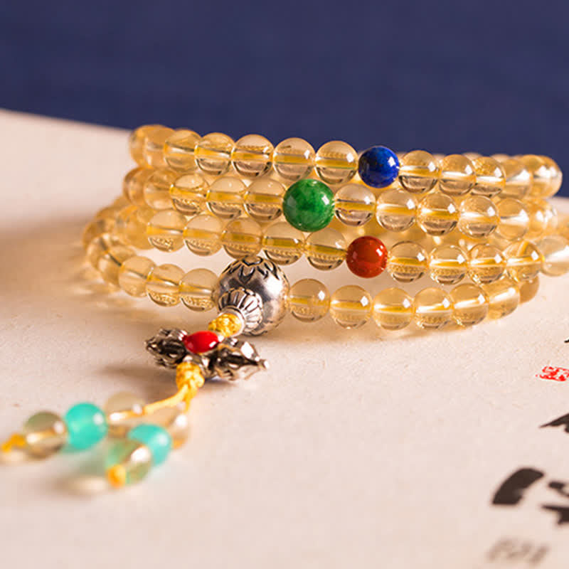 925 Sterling Silver 108 Mala Beads Natural Citrine Red Agate Amber Pleasure Charm Bracelet Mala Bracelet BS 19