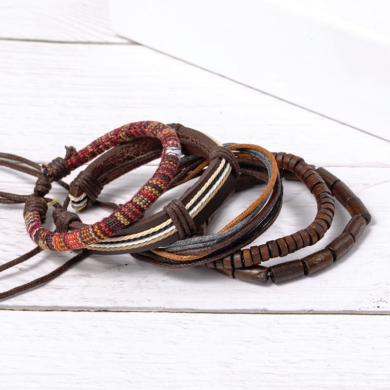 Buddha Stones Wrap Hemp Cords Wood Beads Leather Bracelet Bracelet BS 5
