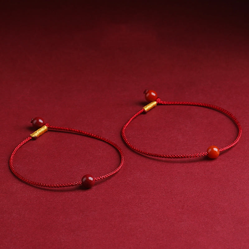 Buddha Stones Natural Cinnabar Red Agate Blessing Red String Bracelet Bracelet BS 1