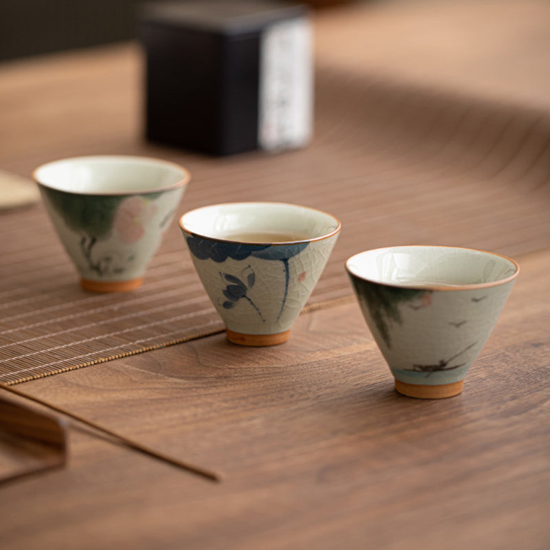 Buddha Stones Persimmon Boat Koi Fish Lotus Ceramic Teacup Kung Fu Tea Cup 50ml Cup BS 16