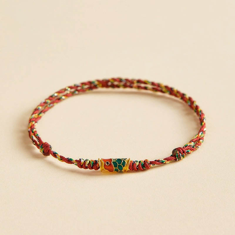 Buddha Stones Handcrafted Koi Fish Wealth Prosperity Braided Rope Bracelet Bracelet BS Red Colorful(Wrist Circumference 14-15.5cm) Simple Version