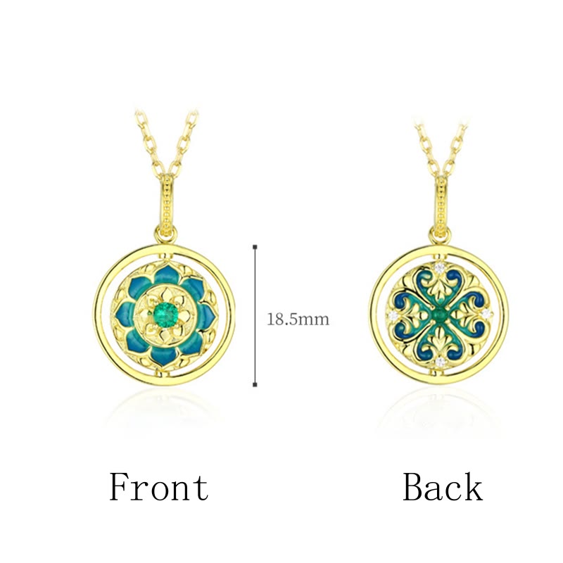 Buddha Stones 925 Sterling Silver Lotus Flower Floral Zircon Enlightenment Rotatable Necklace Pendant Necklaces & Pendants BS 5