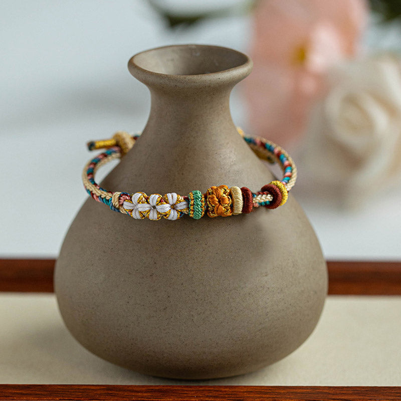 Buddha Stones Handmade Dunhuang Color Peach Blossom Pattern Braid String Bracelet Bracelet BS 6
