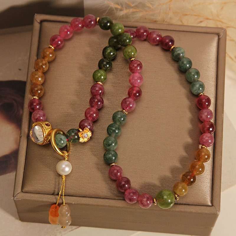Buddha Stones Multicolored Tourmaline Positive Double Wrap Gourd Charm Bracelet Bracelet BS 2