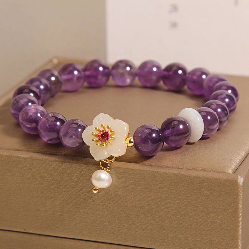 Buddha Stones Natural Amethyst White Agate Pearl Charm Balance Bracelet Bracelet BS 2