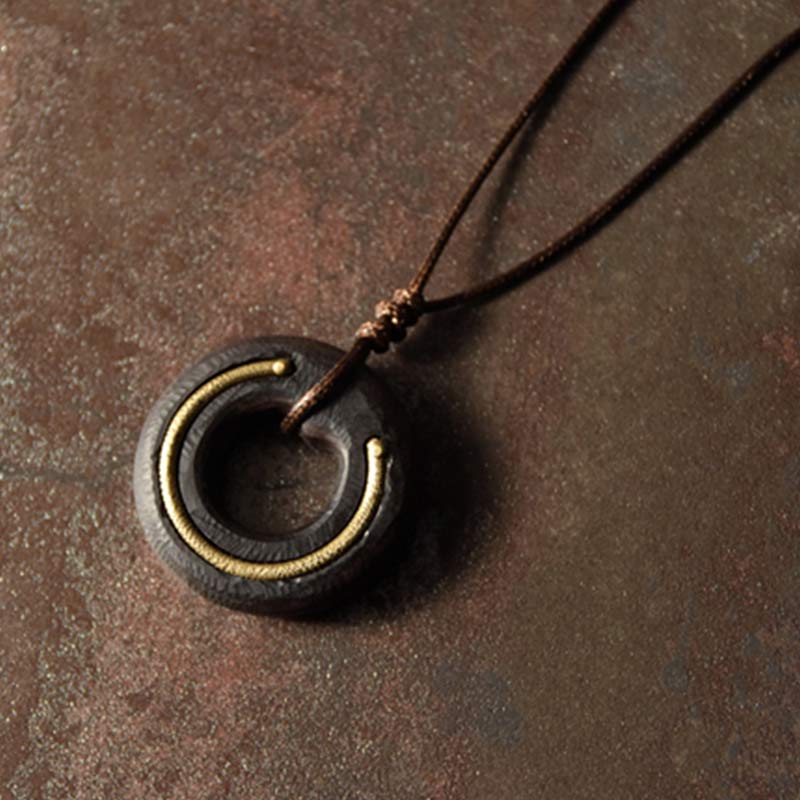 Buddha Stones Zen Circle Ebony Wood Peace Calm Necklace Pendant Necklaces & Pendants BS 1
