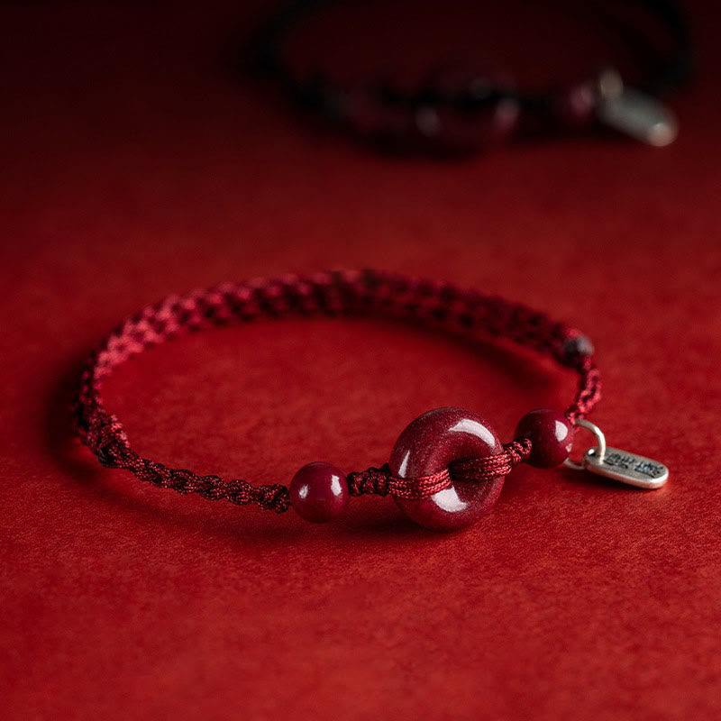 Buddha Stones Handmade Cinnabar Peace Buckle Safe and Healthy Charm Blessing String Bracelet Anklet Bracelet Anklet BS Dark Red&Charm Anklet(Anklet Circumference 18-32cm)