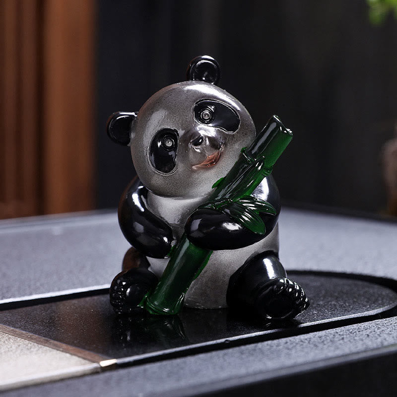 Buddha Stones Color Changing Small Cute Panda Bamboo Tea Pet Resin Home Figurine Decoration Decorations BS 2
