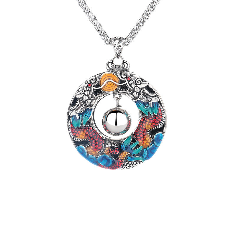 Buddha Stones Year of the Dragon Colorful Double Dragons Playing Bead Copper Protection Necklace Pendant Necklaces & Pendants BS 5