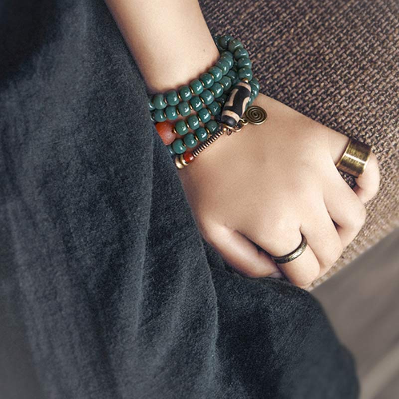 Buddha Stones 108 Mala Beads Bodhi Seed Dzi Bead Wisdom Bracelet Bracelet Mala BS 8