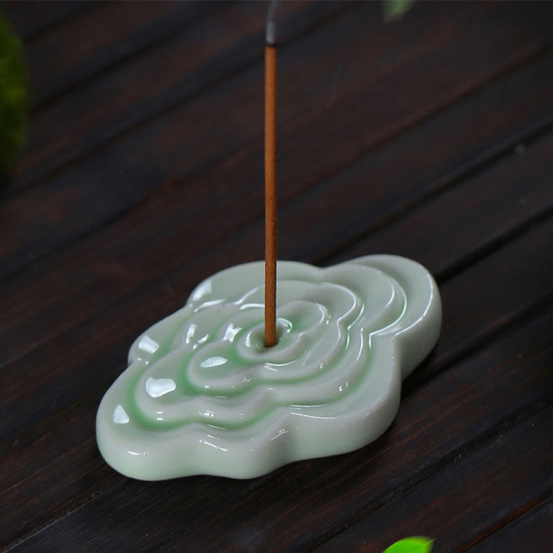 Buddha Stones Mini Auspicious Clouds Design Healing Stick Ceramic Small Incense Burner Decoration Incense Burner BS Auspicious Cloud 6*4*0.5cm Green