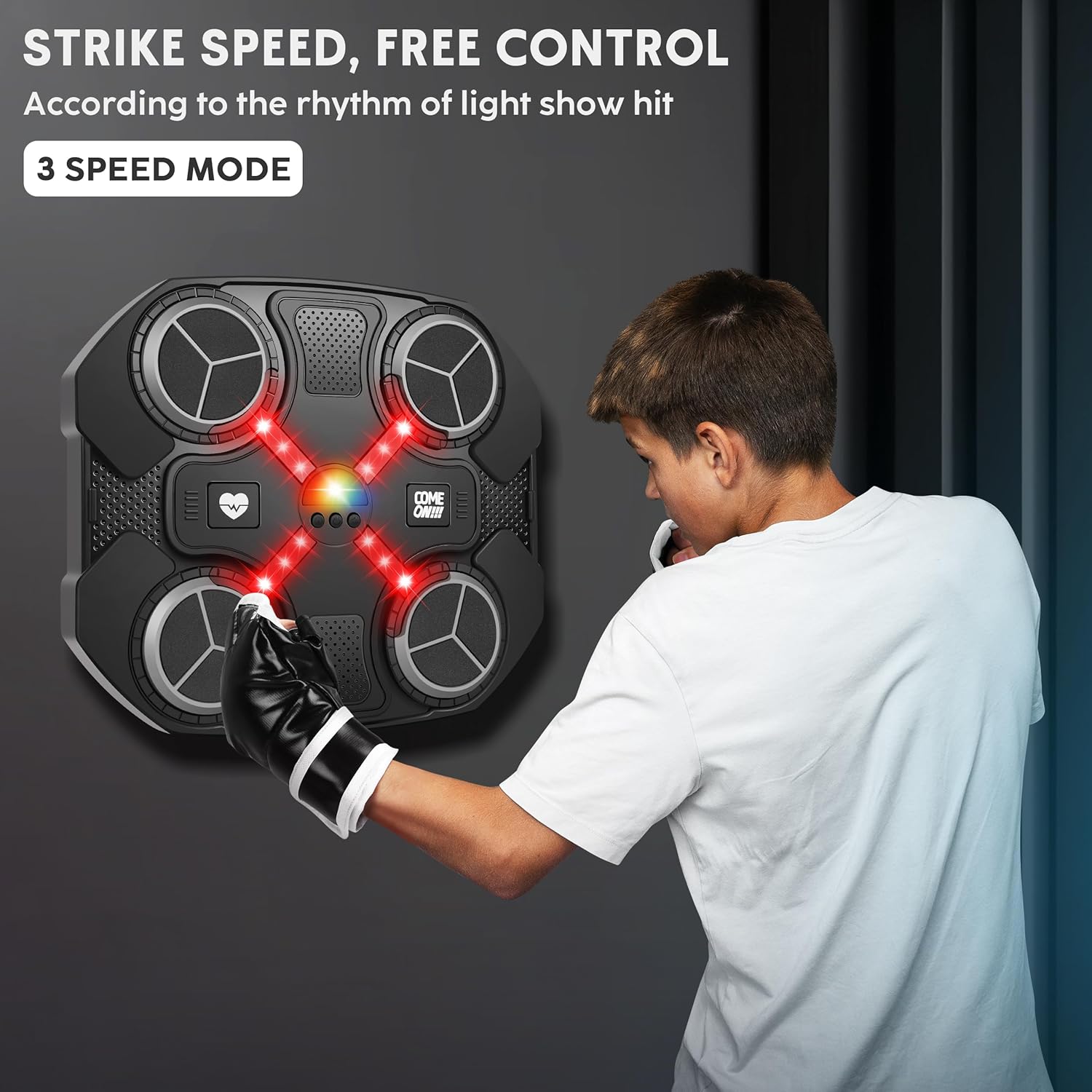 Fidtoy Smart Bluetooth Music Boxing Target for Kids Ages 5+, Black Music Boxing Machine with Adjustable Speed Levels, Color Light Reaction Training, Suction Cup Installation and Bluetooth Music Play