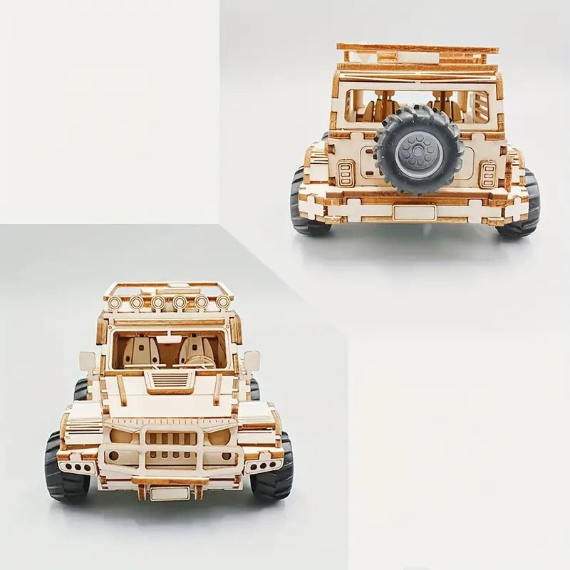 Jeep mecánico de madera 3D para armar (125 piezas) - 802