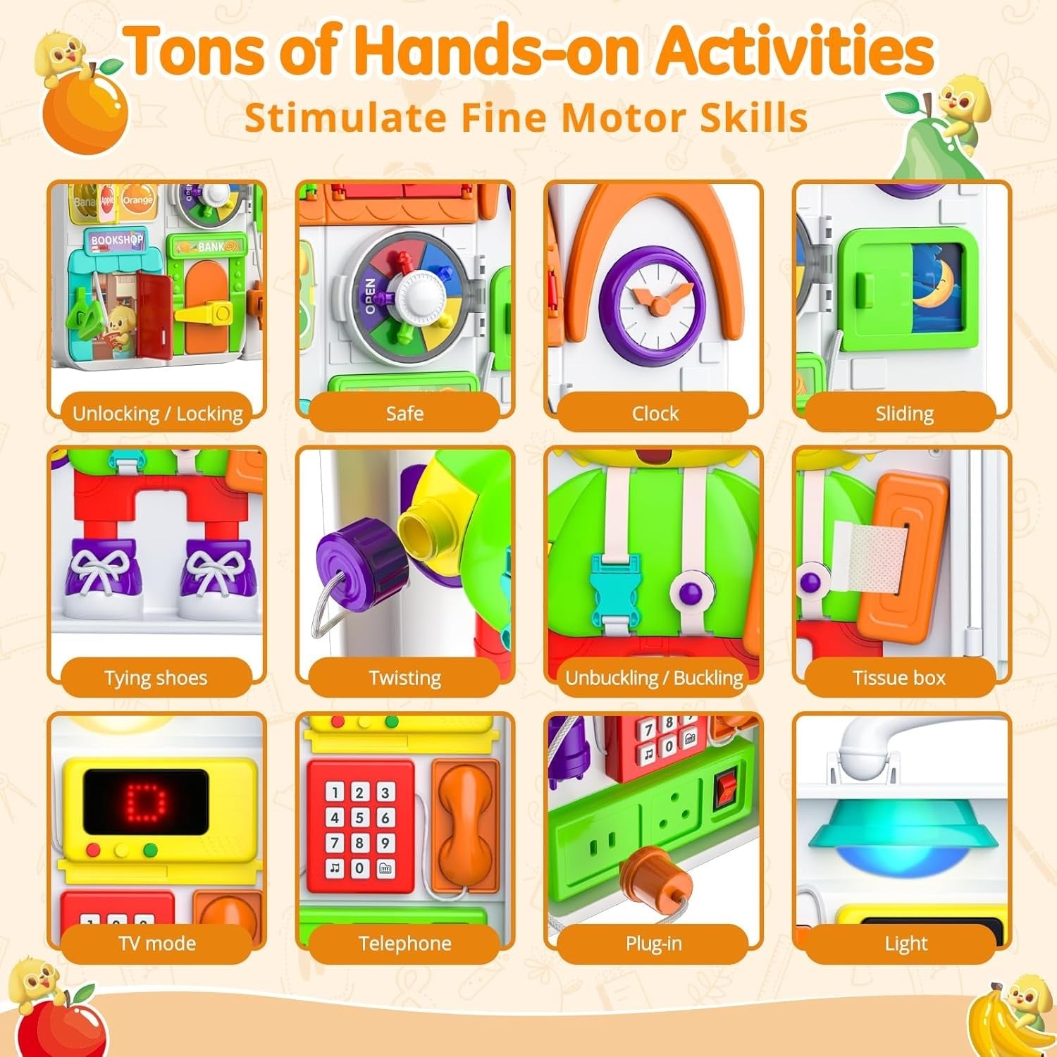 Fidtoy Montessori Sensory Musical Busy Board for Toddlers Multiple Activities Fine Motor Learning Toy Age 12M+