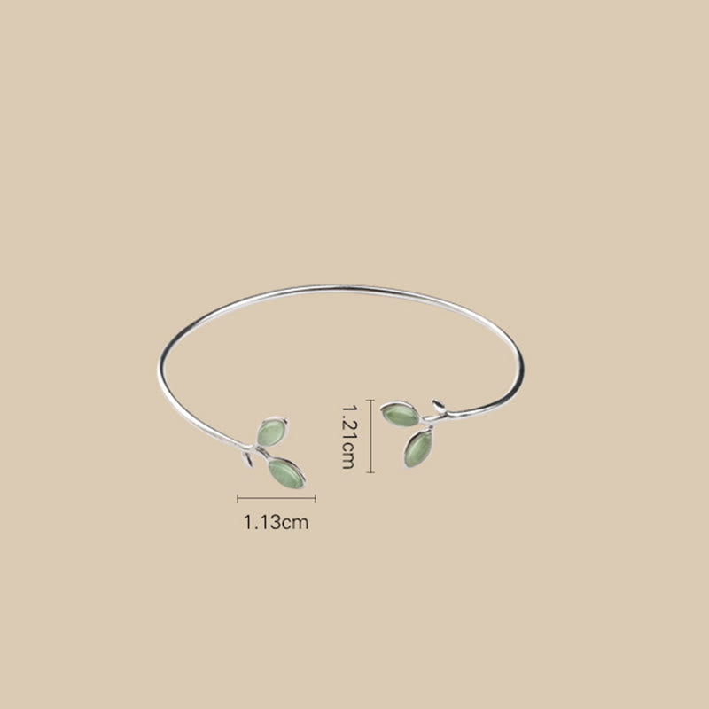 Foviel Leaf Pattern Cat Eye Support Cuff Bracelet Bangle