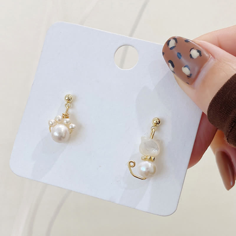 Buddha Stones Cute Cat Paw Pearl Wisdom Stud Drop Earrings Earrings BS 6
