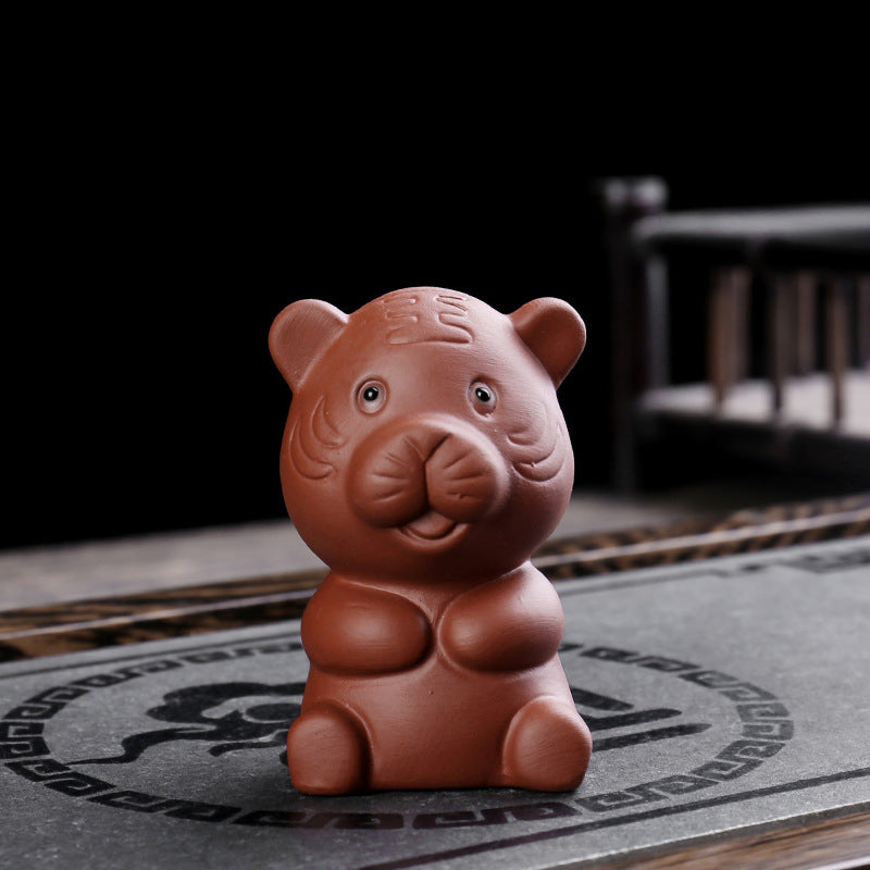 Buddha Stones Chinese Zodiac Purple Clay Wealth Ceramic Tea Pet Home Figurine Decoration Decorations BS Tiger 4.3cm*4.8cm*6.7cm