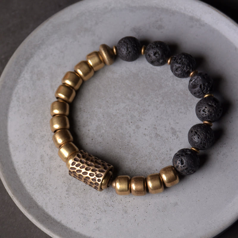 Buddha Stones Lava Rock Stone Rainbow Obsidian Copper Support Healing Bracelet Bracelet BS 1
