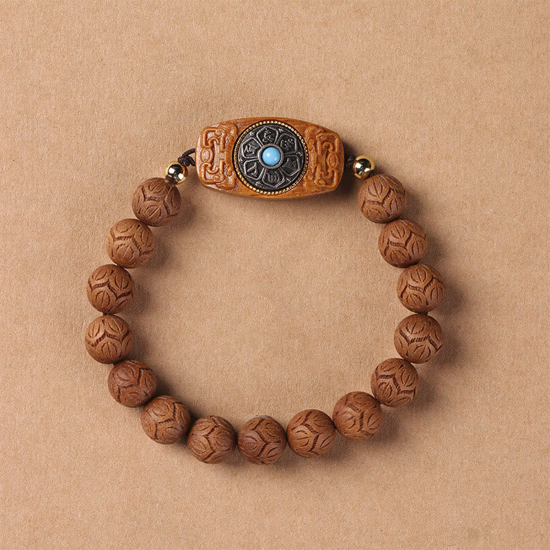 Buddha Stones Green Sandalwood Ebony Wood Sandalwood Om Mani Padme Hum Soothing Bracelet Bracelet BS Sandalwood(Protection♥Calm)