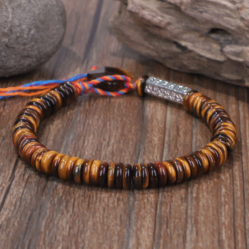 Bracelet de protection Foviel en œil de tigre tibétain avec mantra Om Mani Padmé Hum